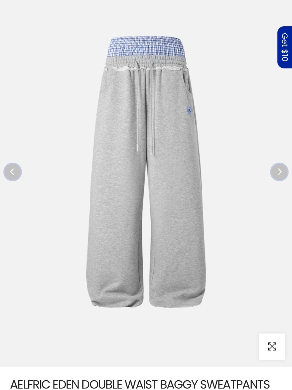 Aelfric Eden Light Gray Baggy Double-Waist Sweatpants with Blue Waistband